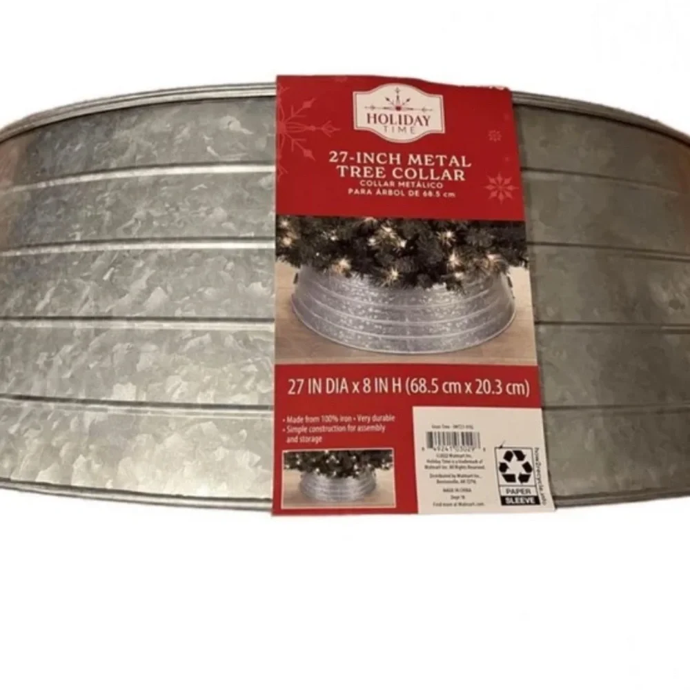 New Holiday Time Silver Metal Tree Collar 27” - Picture 4 of 5
